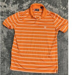 Chaps Mens Orange Short-Sleeve Striped Polo Shirt Size M Casual Classic Fit